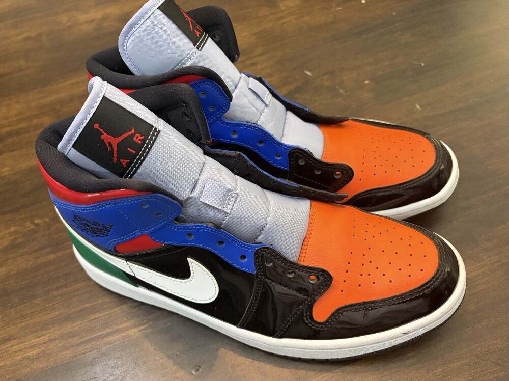 Nike Air Jordan 1 Mid SE Multi Patent Men’s Size 10.5 Black White Red Green RARE